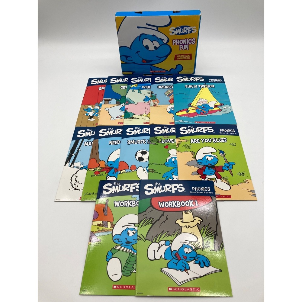 Scholastic The Smurfs Phonics Fun 10 Books 2 Workbooks Box Set Early Reader